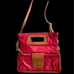 Vintage Moda In Italia Genuine Leather Crossbody Red Brown Adjustable Festival